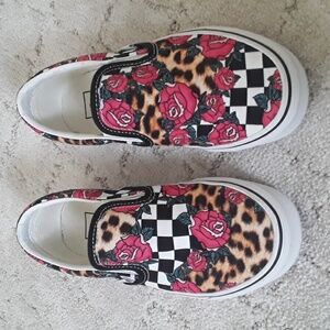 VANS sneakers black and white checker/Leopard print size 6